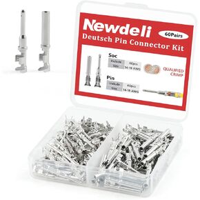 Newdeli 50 زوجًا من مجموعة موصلات الدبوس الألماني مقاس 16 وصلات صلبة من موصل سلسلة DT، جهات اتصال مشتركة للسيارات، وصلات دبوس ومقبس مطلية بالنيكل، حجم سلك 14-20AWG