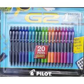 PILOT G2 Retractable Gel Pen, Fine Point 0.7mm, Assorted Ink Colors, 20 ct