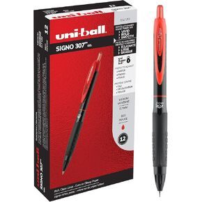 Uni-ball 1927259 307 Gel Pen .7mm Red Ink Dozen