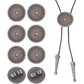 CHGCRAFT 8 PCS Blank Bolo Tie Buckle Vintage Round Clips DIY Necktie Handmade Alloy Accessories for Father Husband Men's Gift, Antique Bronze