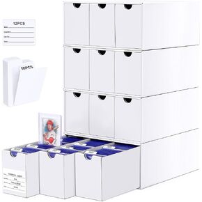 Card Storage Box for Toploader, 12 • 600 Count Cardboard Trading Card Organizer Box with Dividers for Sports TCG Mtg, brown