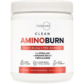 Type Zero AminoBurn - Natural Pre Workout + BCAA (Fruit Punch | 30serv) Sugar Free BCAAs Amino Acids Supplement Keto Preworkout, Amino Preworkout and Post Workout Drink