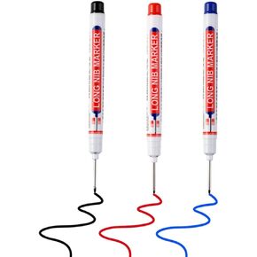 Acfun Multi-purpose Deep Hole Marker Pens Long Deep Nib Markers 20mm Long Head Drill Markers Colorful Waterproof Carpenter Pens Permanent Markers for Builders Construction Bathroom Woodworking (3)
