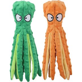 HGB Squeaky Dog Toys - Octopus No Stuffing Crinkle Plush Large Dog Toys to Keep Them Busy for Puppy Teething Chewing, Pet Supplies for Small, Medium, and Large Breeds, 2 Pack