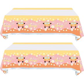 2 Pieces Two Groovy Tablecloth, Two Groovy Hippie Birthday Party Supplies Decorations for Girl–Two Groovy Party Table Cover (70.9" x 42.5")