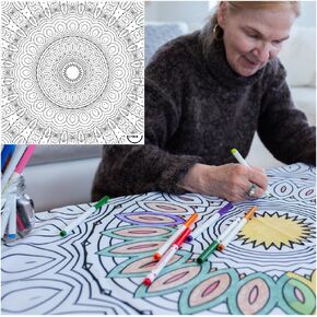Mandala Coloring Tablecloth for Kids - Washable & Reusable Coloring Fabric - Ideal for Birthday Party - Coloring Activity for Children & Adults - Size 60"x90" - Giant Coloring Pages
