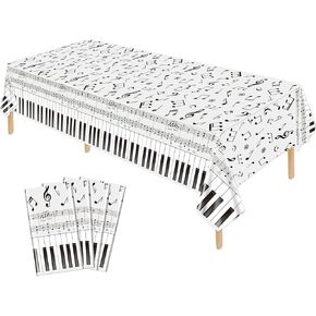 4 Pack Musical Notes Tablecloths 51x107inch Reusable Rectangular Music Tablecovers Piano Key Table Cover Musical Notes Theme Birthday Party Decoration for Music Party Decorations