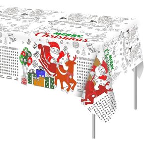 Christmas Coloring Tablecloth, 53.9x107.9 Inch Christmas Paper Table Cloth Christmas Coloring Poster Banner Xmas Table Decor for Kids Gifts Home Classroom Activities Party Favors
