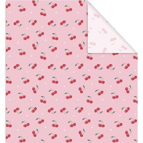 JarThenaAMCS 6 Sheets Pink Cherry Wrapping Paper - Not Roll - Fruit Theme Gift Wrap Paper Folded Flat For DIY Crafts Valentine's Day Wedding Birthday, 27.6 x 39.4 Inch