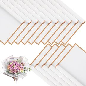 XIGUI 20 Sheets Gold Edge Gift Wrap Paper,Korean Florist Bouquet Supplies,DIY Crafts,Gift Packaging or Gift Box Packaging, Waterproof Floral Wrapping Paper 22.8 * 22.8Inch (White gold.)