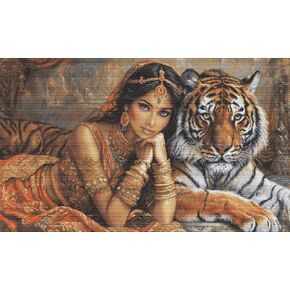Luca-S Cross Stitch Kit Gold - The Indian Princess and The Royal Tiger, BU5060, Needlecraft and Embroidery Kit, Forest Animals