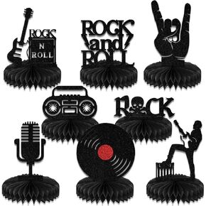 8 Pcs Rock & Roll Honeycomb Centerpieces Rock & Roll Party Decorations Guitar Birthday Decorations Music Themed Birthday Party Decor Supplies
