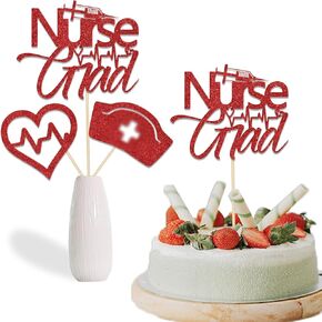 12Pcs Nurse Grad Centerpiece Sticks, Nursing Grad Sticks Decorations, 2024 Medical Nursing School Class Of 2024 Grad Doctor Graduation Party Decor Supplies Red