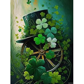 SLWYOUN 5D Diamond Painting Kits St Patricks Day Diamond Painting Adult Shamrock Full Round Diamond Diamond Art Kits Crystal Gemstone Art St Patricks Day Theme Decorations and Gifts 12x16 inch
