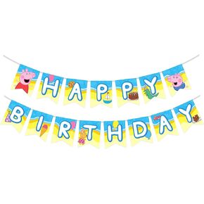 Treasures Gifted Officially Licensed Peppa Pig Birthday Banner - Peppa Pig Happy Birthday Banner - Peppa Pig Birthday Party Supplies, Peppa Pig Banner