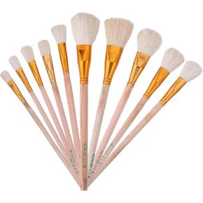 Mop Brush for Acrylic Painting, 10 Pcs Assorted Size Acrylic Paint Brushes Blending Brush with Wooden Handle Artist Brushes for Acrylic Watercolor Oil Painting Gold Foil Gilding Brush