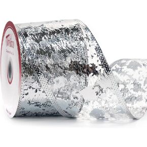 2.5" Silver Foil Metallic Mesh Wired Ribbon 10 Yards for Home Decoration Gift Wrapping Party Wedding Thanksgiving Christmas Birthday Holiday Anniversary