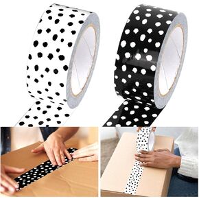 2 Rolls Dot Decorative Packing Tape 100 Yard Black White Sticky Gift Wrapping Tape for DIY Crafts Small Business Sealing Boxes Mail Boxes Supplies