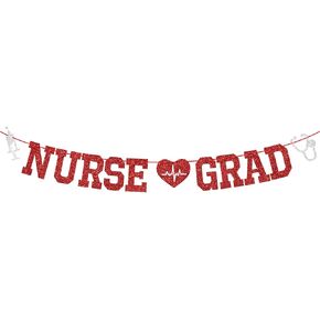 Nurse Grad Banner - Congrats RN/BSN Graduation Sign - Future Nurse/Medical/Nursing School Graduation Party Decorations Supplies, Red Glitter