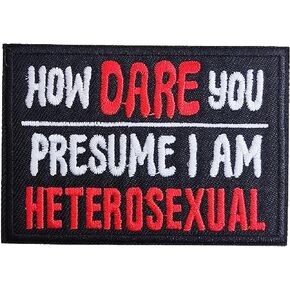 How Dare You Presume I'm Heterosexual Iron On/Sew on Patch, Embroidered Patch Badge DIY Accessories for Hats Bags Clothes Jacket Jeans Dress Backpacks
