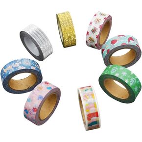 Christmas Washi Tape Set for Holiday Decoration, Gift Wrapping, DIY Crafts (Pack of 8pcs) (Christmas Glitter)