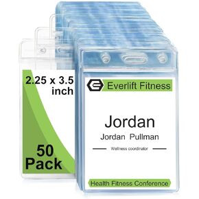 Fushing Pack of 50 Clear Plastic Vertical Badge Holders, Name Tag Holders, Card Holders (L)