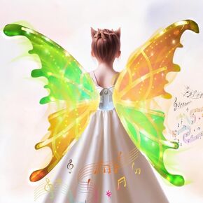 Electric Butterfly Wings for Girl, Fairy Wings with LED Lights and Music, Moving Butterfly Wings Toy for Kids
