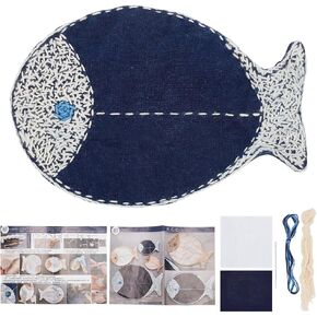 FREEBLOSS Sashiko Tea Mat DIY Sashiko Kit with Instructions Sashiko Kit for Beginners 4 * 5.5'' Fish Shaped Sashiko Japanese Needlework Kit for Housewarming Gift Square