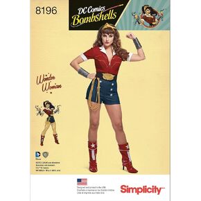 Simplicity 8196 DC Comics Women's Bombshell Wonder Women Halloween and Cosplay Costume Sewing Pattern, Sizes 6-14