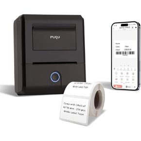 PUQU Q1 Label Maker Machine with 40x30mm Tape, 2 Inch Portable Thermal Bluetooth Printer for Small Business Address, Barcode, Logo, Clothing, Mailing, Free Print APP for iOS Android, Phone(Black)