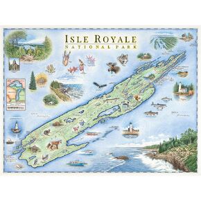 Xplorer Maps Isle Royale National Park Hand-Drawn - Authentic 24x18 Vintage-Style Wall Art - Lithographic Print with Soy-Based Inks - Made in USA