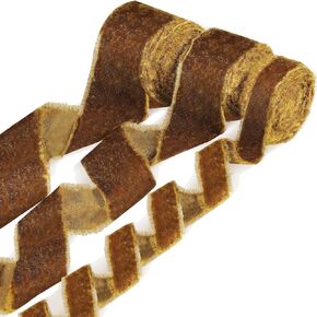 3 Roll Christmas Silk Velvet Ribbon, Vintage Velvet Wrapping Ribbon Raw Edge Fringe Ribbon for Xms Bow Wreath Wrapping Floral Bouquets Total 9 Yards (Apricot, Khaki, Brown, 2'' in Width)