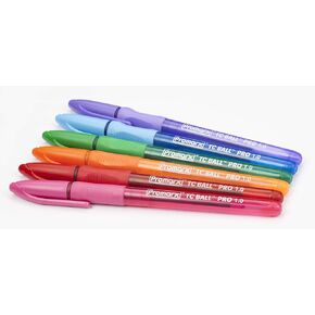 Promarx Tc Ball Pro Grip Fashion Ballpoint Pens, 1.0 mm, Assorted Colored Ink, 6-Count