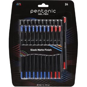 Pentonic Gel Pens, 24 Count, Assorted Colored Ink (12 Black, 8 Blue, 4 Red), 0.6 mm Fine Point, Smooth Writing For Journaling & Notetaking (1002354)