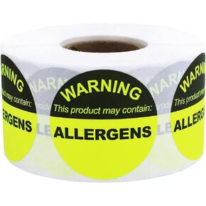 Allergen Warning Food Stickers Fluorescent Yellow 1.5 Inch Round Circle Dots 500 Total Adhesive Stickers
