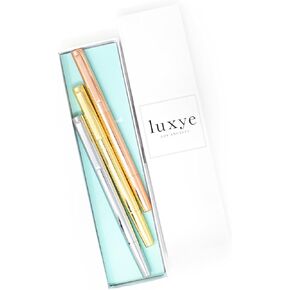 Rose Gold Pens with Rose Gold Pen Cap 3 Pcs Pen Set - Rose Gold Metal Pens - Fine Point Black Gel Ink Cap Pens - Rose Gold Office School Wedding Supplies - In White Box for Women