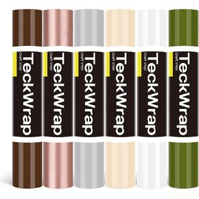 TECKWRAP الفينيل الدائم، عينات قوس قزح - لفات 12 بوصة × 5 أقدام 12 لونًا لفات فينيل لاصقة دائمة للكريكت، والصورة الظلية، وقواطع النقش، والعلامات، وحجز القصاصات، والحرف اليدوية، وقواطع القوالب