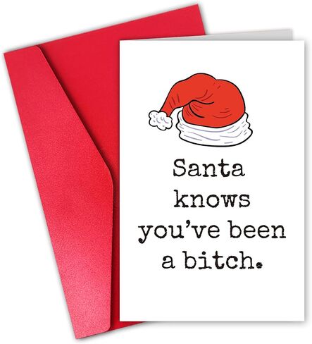Santa Hat Christmas Card for Her, Female Friend Funny Christmas Card, Merry Christmas Card for Women, Santa Knows in Saudi Arabia