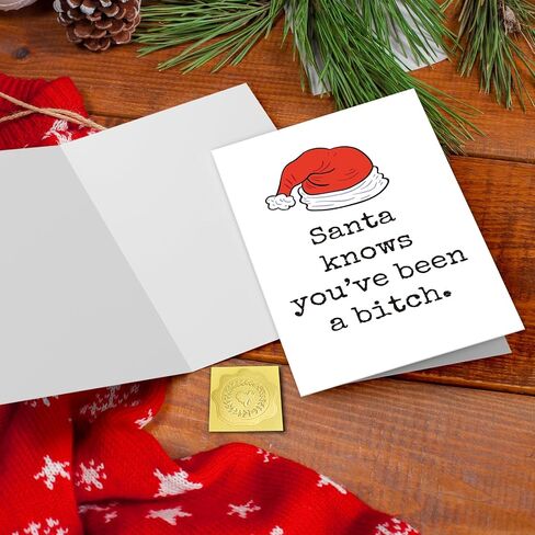 Santa Hat Christmas Card for Her, Female Friend Funny Christmas Card, Merry Christmas Card for Women, Santa Knows in Saudi Arabia