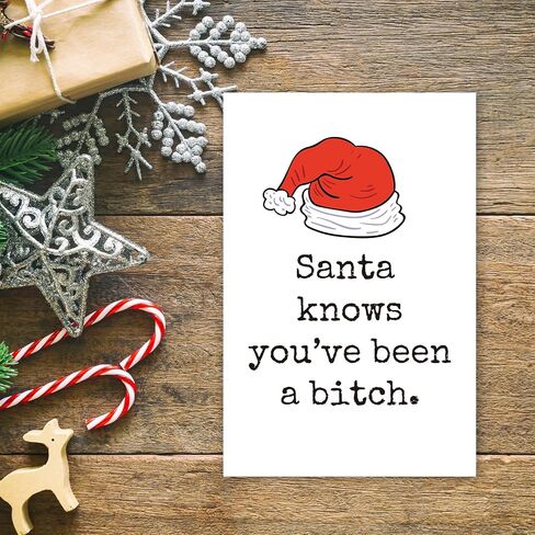 Santa Hat Christmas Card for Her, Female Friend Funny Christmas Card, Merry Christmas Card for Women, Santa Knows in Saudi Arabia