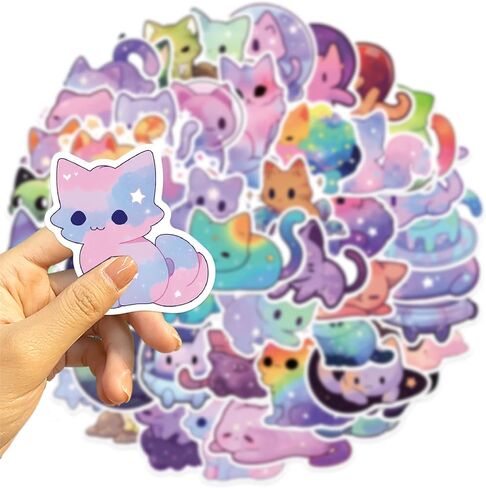 50 Pcs Starry Sky Cat Stickers for Kids Cute Aesthetic Cartoon Rainbow Cat Stickers for Teens Girls and Women Cute Cat Animals Vinyl Waterproof Stickers for Water Bottle,Laptop,Phone,Skateboard in Kuwait