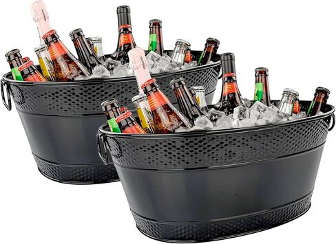 BREKX Colt Copper Finish Beverage Tubs for Parties, Oval Hammered 16-Bottle Drink Buckets for Parties, Large Leak Resistant Ice Buckets for Bar, 15QT (4 Gallon), Set of 2 - New for 2024/2025 in Kuwait
