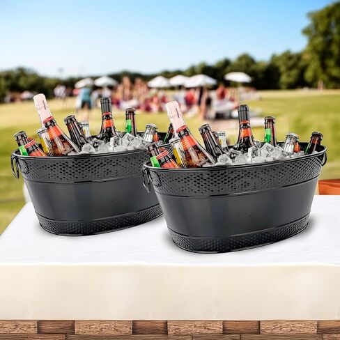 BREKX Colt Copper Finish Beverage Tubs for Parties, Oval Hammered 16-Bottle Drink Buckets for Parties, Large Leak Resistant Ice Buckets for Bar, 15QT (4 Gallon), Set of 2 - New for 2024/2025 in Kuwait