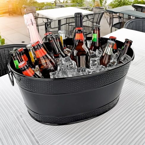 BREKX Colt Copper Finish Beverage Tubs for Parties, Oval Hammered 16-Bottle Drink Buckets for Parties, Large Leak Resistant Ice Buckets for Bar, 15QT (4 Gallon), Set of 2 - New for 2024/2025 in Kuwait