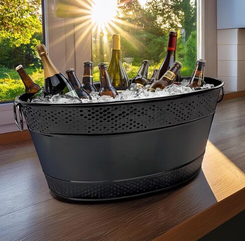 BREKX Colt Copper Finish Beverage Tubs for Parties, Oval Hammered 16-Bottle Drink Buckets for Parties, Large Leak Resistant Ice Buckets for Bar, 15QT (4 Gallon), Set of 2 - New for 2024/2025 in Kuwait