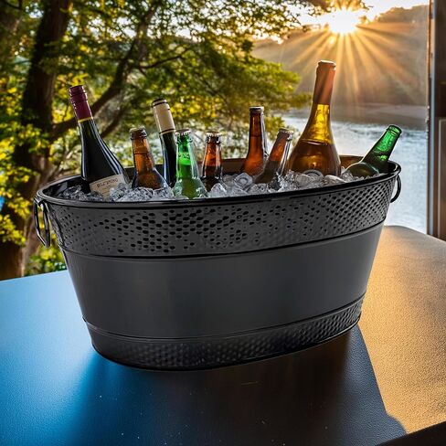 BREKX Colt Copper Finish Beverage Tubs for Parties, Oval Hammered 16-Bottle Drink Buckets for Parties, Large Leak Resistant Ice Buckets for Bar, 15QT (4 Gallon), Set of 2 - New for 2024/2025 in Kuwait