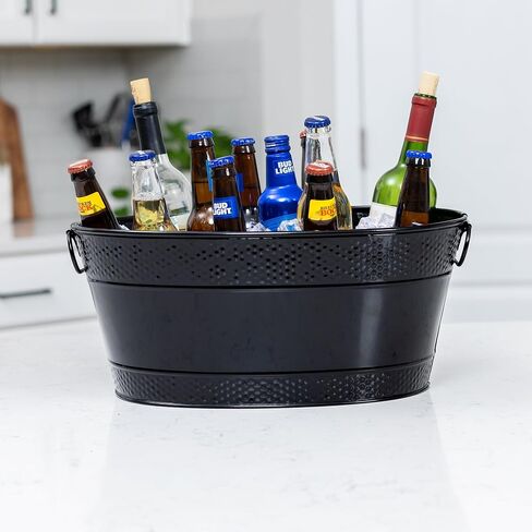 BREKX Colt Copper Finish Beverage Tubs for Parties, Oval Hammered 16-Bottle Drink Buckets for Parties, Large Leak Resistant Ice Buckets for Bar, 15QT (4 Gallon), Set of 2 - New for 2024/2025 in Kuwait