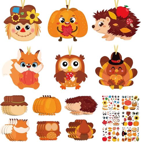 Pasimy 24 Sets Thanksgiving Crafts Kits DIY Fall Autumn Ornaments Turkey Scarecrow Pumpkin Owl Sticker Crafts Autumn Harvest Crafts Bulk Art Sets for Thanksgiving Party Favors Home Classroom in Saudi Arabia