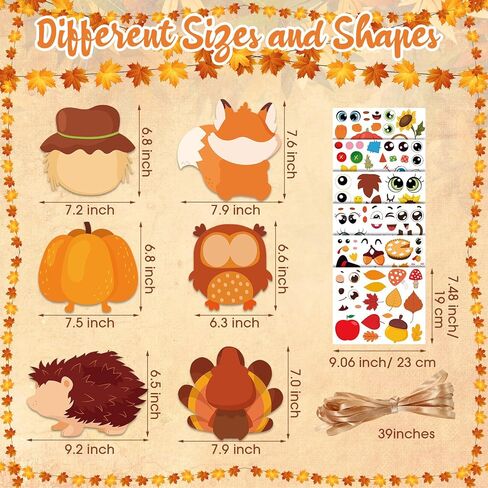 Pasimy 24 Sets Thanksgiving Crafts Kits DIY Fall Autumn Ornaments Turkey Scarecrow Pumpkin Owl Sticker Crafts Autumn Harvest Crafts Bulk Art Sets for Thanksgiving Party Favors Home Classroom in Saudi Arabia