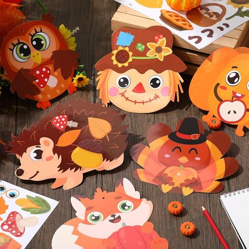 Pasimy 24 Sets Thanksgiving Crafts Kits DIY Fall Autumn Ornaments Turkey Scarecrow Pumpkin Owl Sticker Crafts Autumn Harvest Crafts Bulk Art Sets for Thanksgiving Party Favors Home Classroom in Saudi Arabia